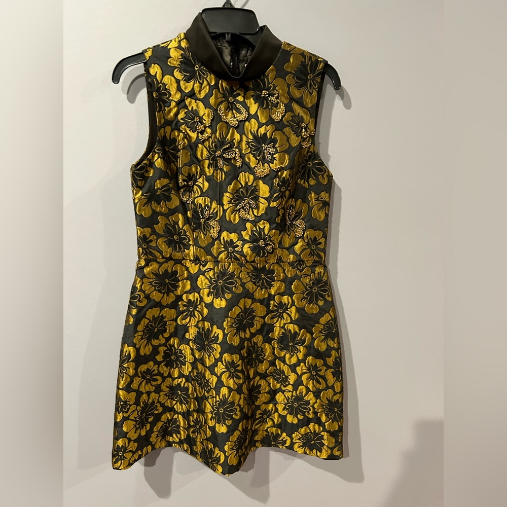 Black and Gold beaded accent Floral Midi Dress